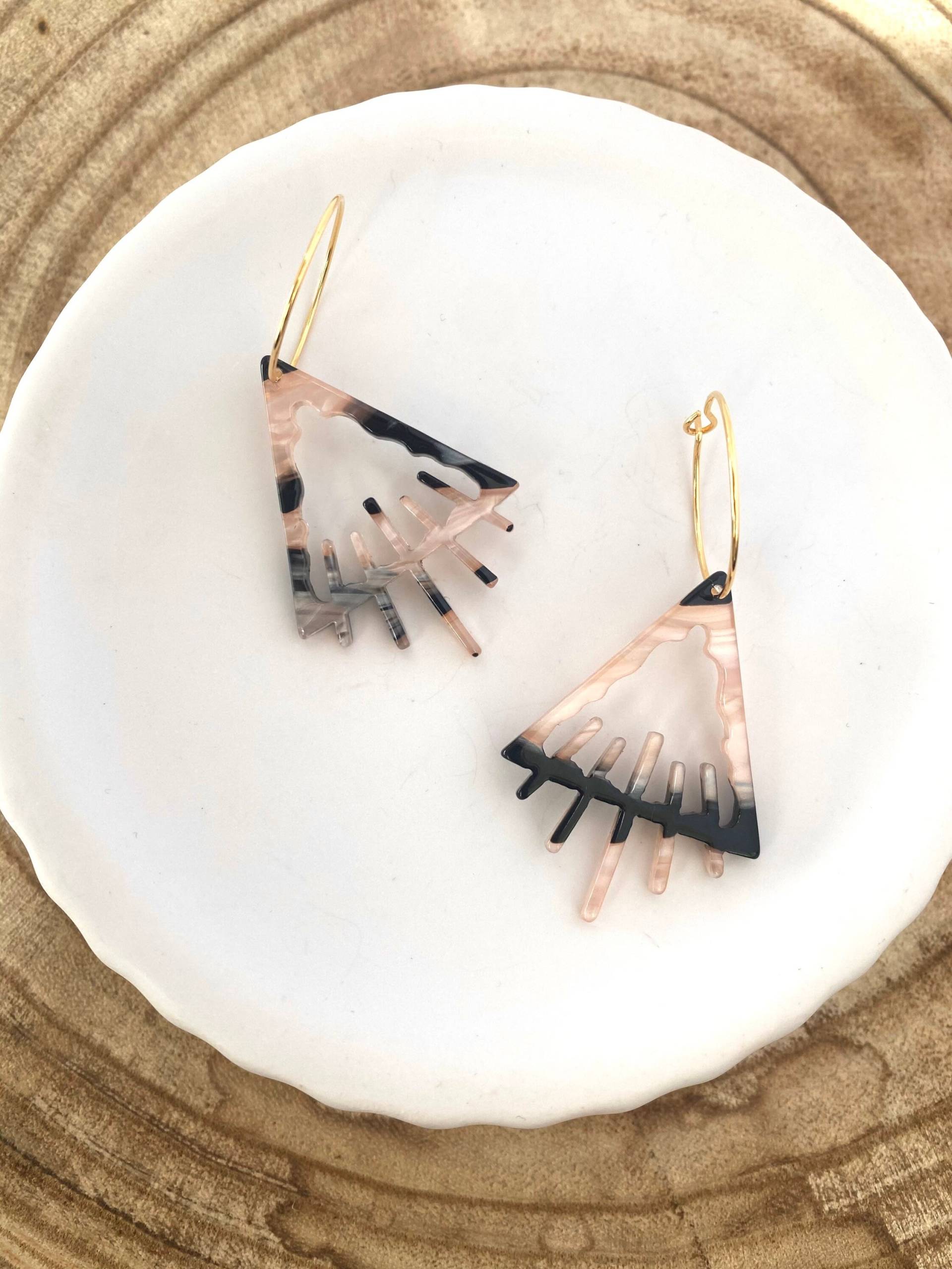 Gold Creolen Mit Anhänger/Vergoldete Acryl Acetat Ohrring Schildpatt Muster Dreieck Geschenk Für Freundin von birdsofparadiseDE