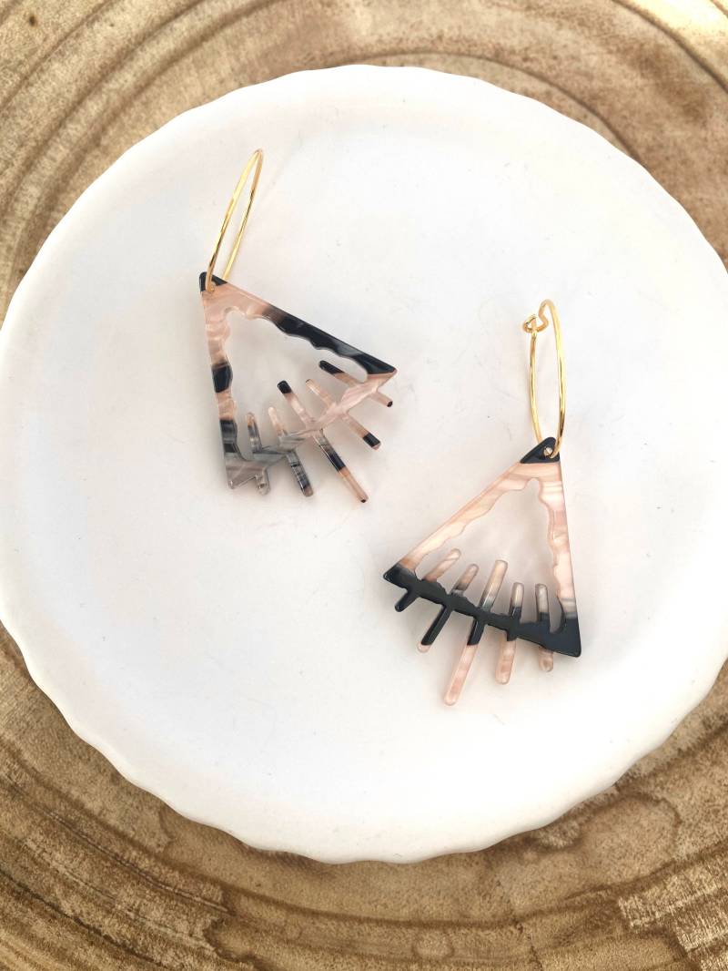 Gold Creolen Mit Anhänger/Vergoldete Acryl Acetat Ohrring Schildpatt Muster Dreieck Geschenk Für Freundin von birdsofparadiseDE
