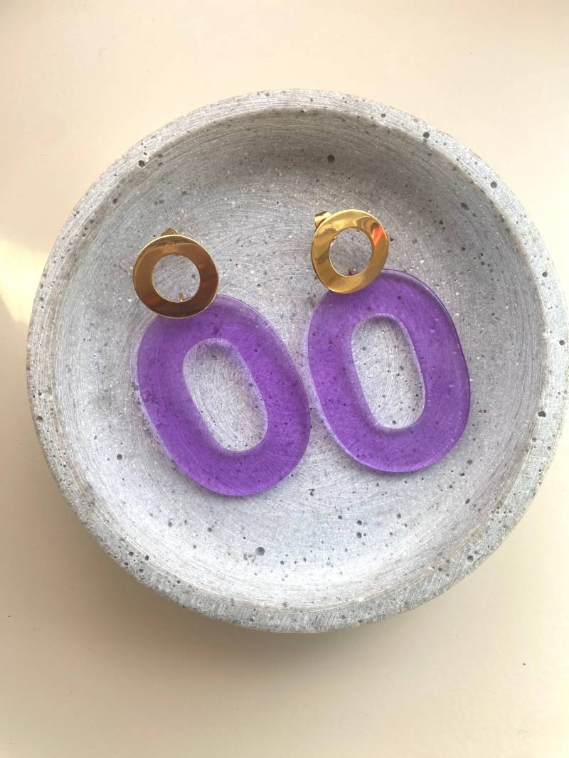Goldene Ohrstecker Mit Lila Acetat Kunststoff Anhänger/statement Ohrringe Bunte Große Hängende Geschenk Für Freundin Goldene Ohrstecker Mit Lila Acetat Kunststoff Anhänger/statement Ohrringe Bunte Große Hängende Geschenk Für Freundin von birdsofparadiseDE
