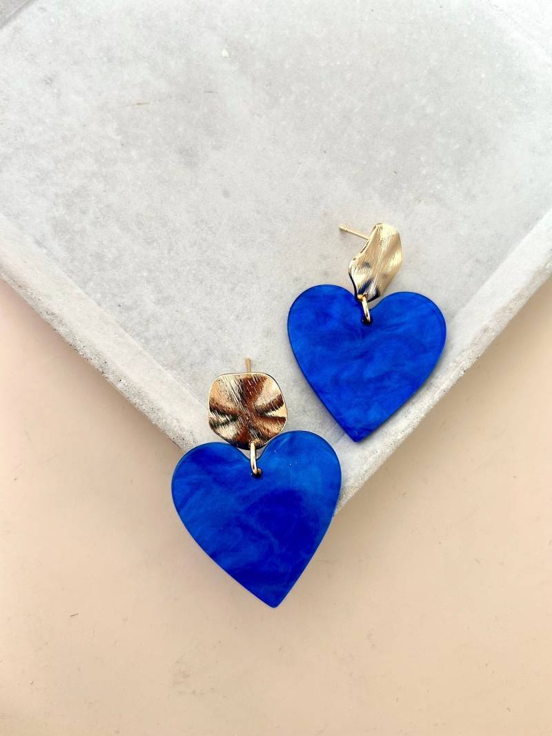 Große, Blaue Herz Ohrringe Aus Acryl Mit Vergoldeten Ohrstecker/Goldene Gold Statement Geschenk Für Freundin Große, Blaue Herz Ohrringe Aus Acryl Mit Vergoldeten Ohrstecker/Goldene Gold Statement Geschenk Für Freundin von birdsofparadiseDE