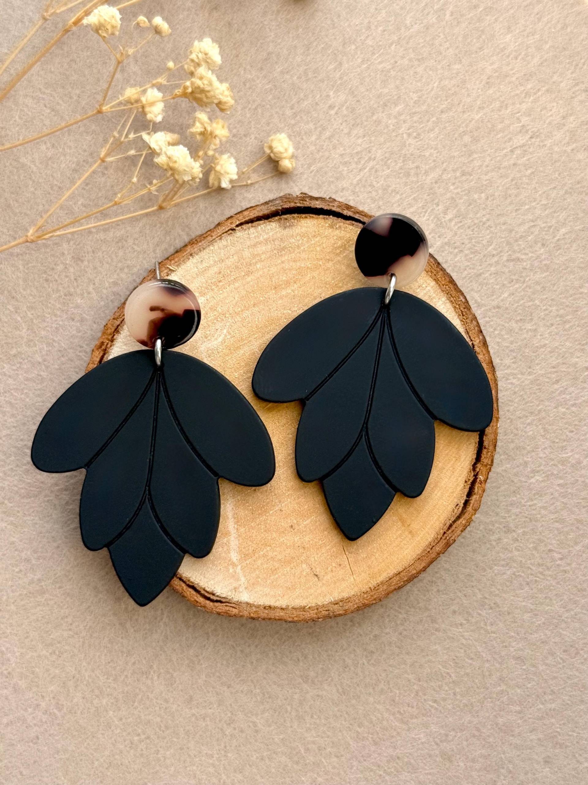 Große, Schwarze Statement Ohrringe Mit Schildpatt Ohrstecker/Lange Hängende Hängeohrringe Geschenk Für Freundin von birdsofparadiseDE