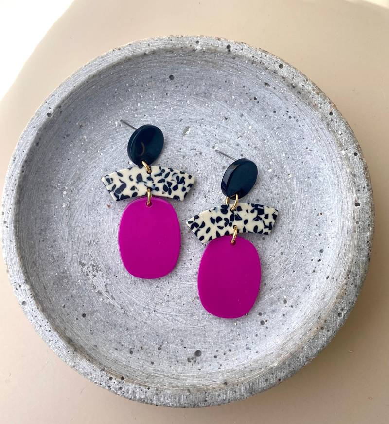 Große Bunte Ohrringe/Acetat Ohrring Lange Hängeohrringe Statement Lila Plastik Geschenk Freundin von birdsofparadiseDE