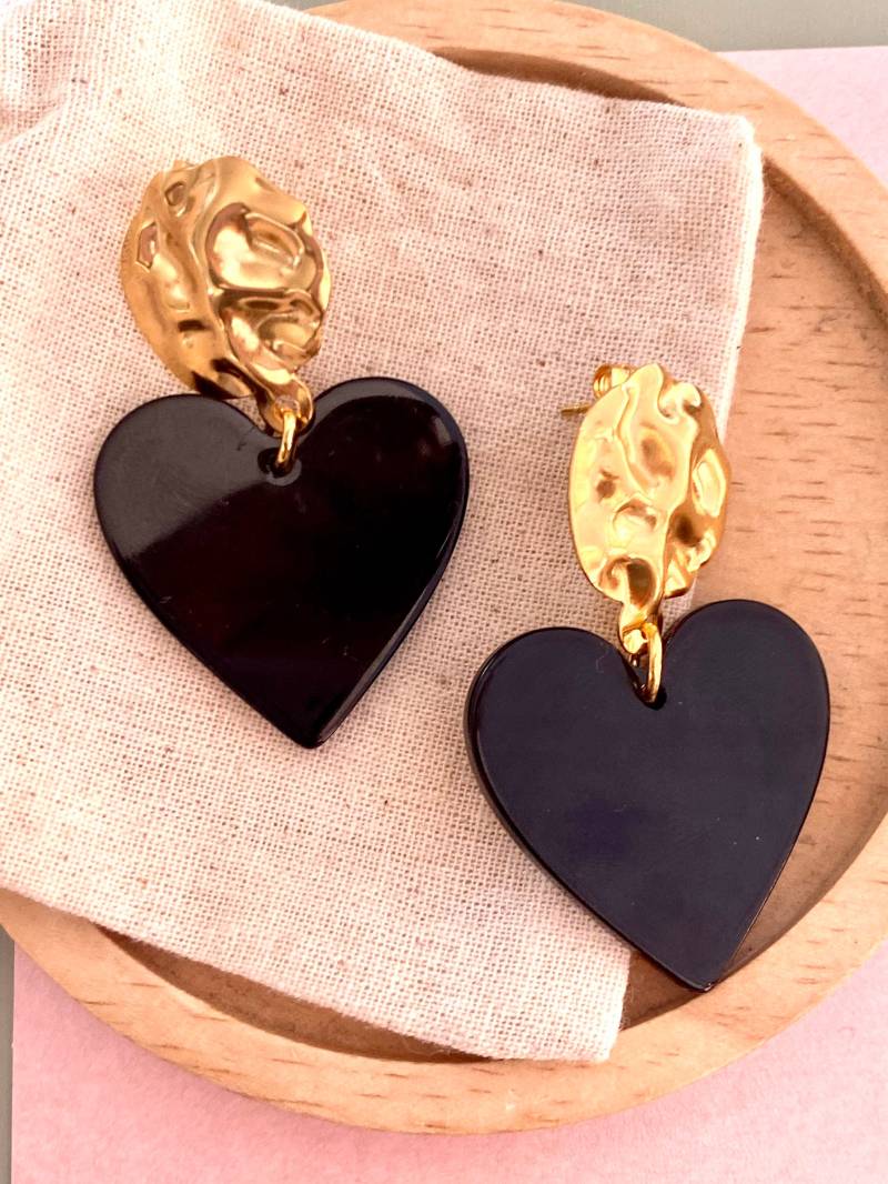 Herz Ohrschmuck I Goldene Ohrstecker Mit Anhänger Acetat Ohrringe Acryl Schwarz Statement Geschenk Freundin Herz Ohrschmuck I Goldene Ohrstecker Mit Anhänger Acetat Ohrringe Acryl Schwarz Statement Geschenk Freundin von birdsofparadiseDE