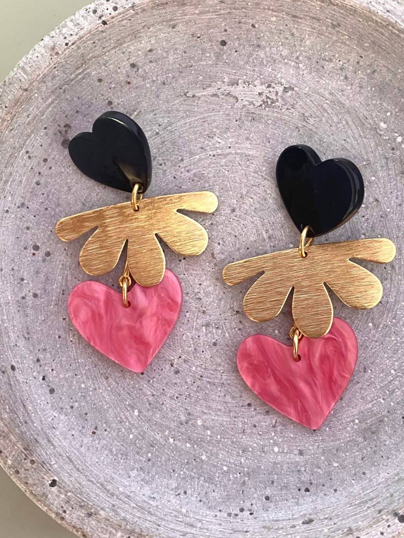 Lange Hängeohrringe/Herz Ohrstecker Rosa Gold Messing Anhänger Bunt Statement Schmuck Große Acetat Ohrringe Geschenk Für Freundin Lange Hängeohrringe/Herz Ohrstecker Rosa Gold Messing Anhänger Bunt Statement Schmuck Große Acetat Ohrringe Geschenk Für Freundin von birdsofparadiseDE