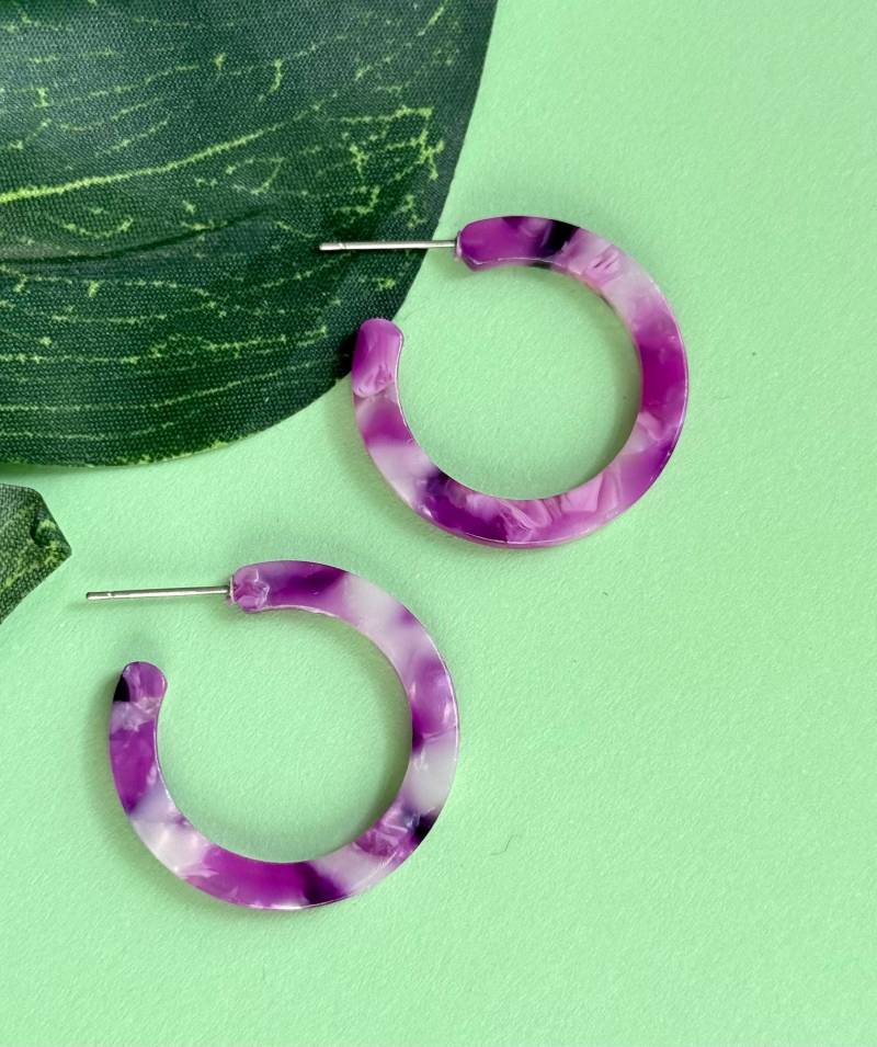 Lila Acetat Creolen/Kleine, Aus Kunststoff Ohrringe Flache Statement Halbcreolen Schmuck Geschenk Für Freundin von birdsofparadiseDE