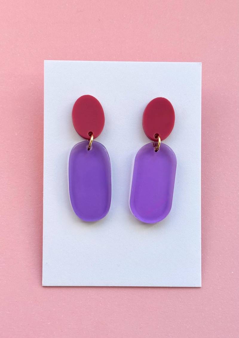 Lila Acryl Ohrringe in Und Rosa/Rosarote Ohrstecker Kleine, Auffällige Hängeohrringe Statement Geschenk von birdsofparadiseDE