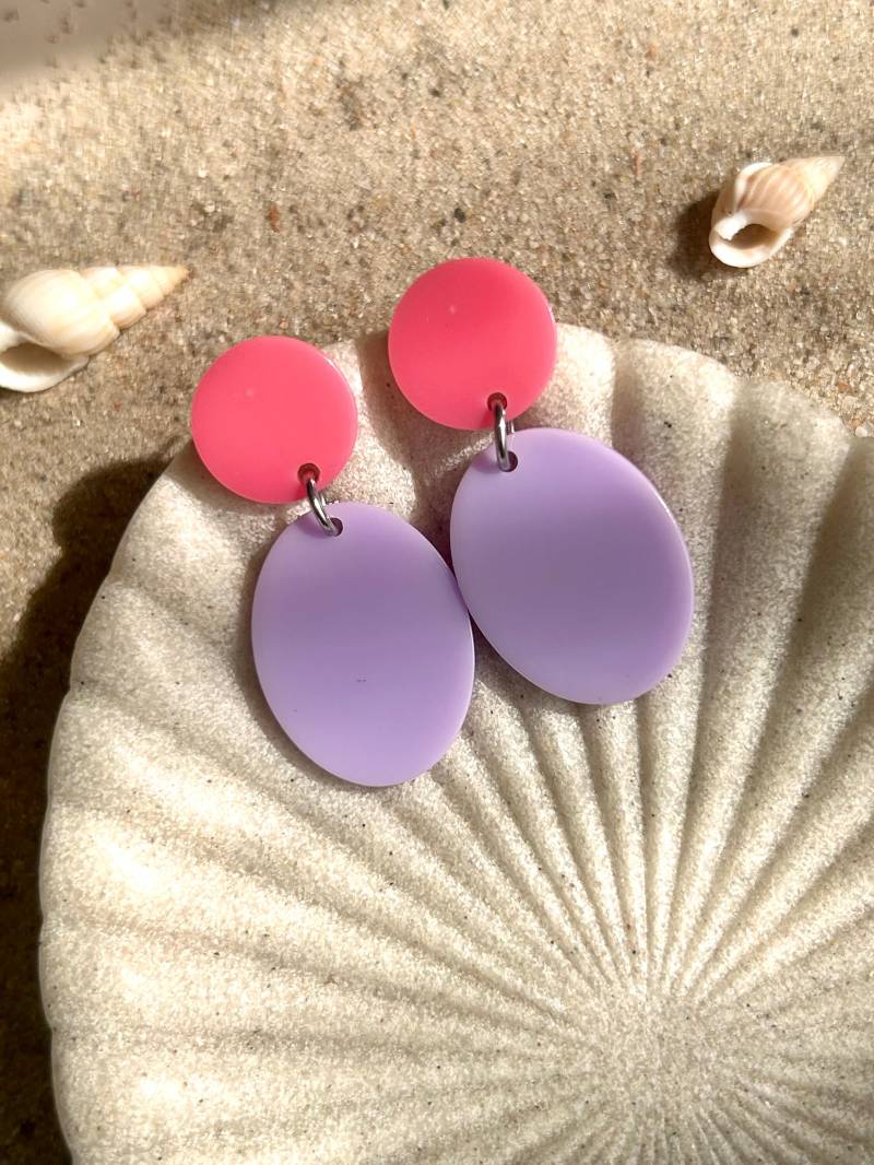 Lila Acryl Statement Ohrringe Mit Pinken Ohrstecker/Color Blocking Bunte Geschenk von birdsofparadiseDE