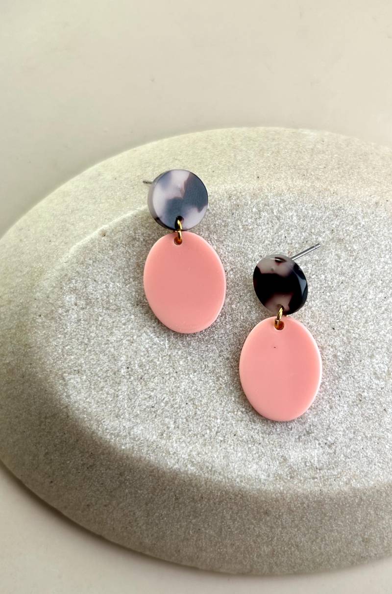 Rosa Acryl Statement Ohrringe Mit Schildpatt Ohrstecker/Color Blocking Geschenk von birdsofparadiseDE