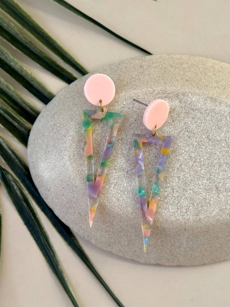 Rosa Lila Acryl Statement Ohrringe Mit Rosa Ohrstecker/Color Blocking Ohrring Bunte Geschenk von birdsofparadiseDE