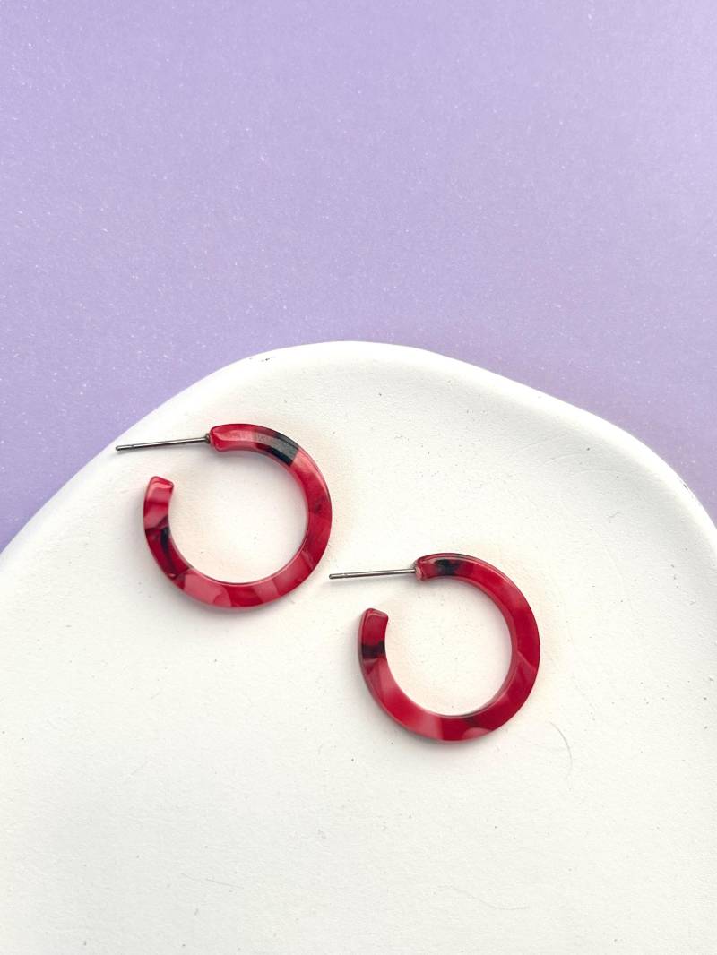 Rote Acetat Creolen/Kleine, Aus Kunststoff Ohrringe Flache Statement Halbcreolen Schmuck Geschenk Für Freundin Rote Acetat Creolen/Kleine, Aus Kunststoff Ohrringe Flache Statement Halbcreolen Schmuck Geschenk Für Freundin von birdsofparadiseDE