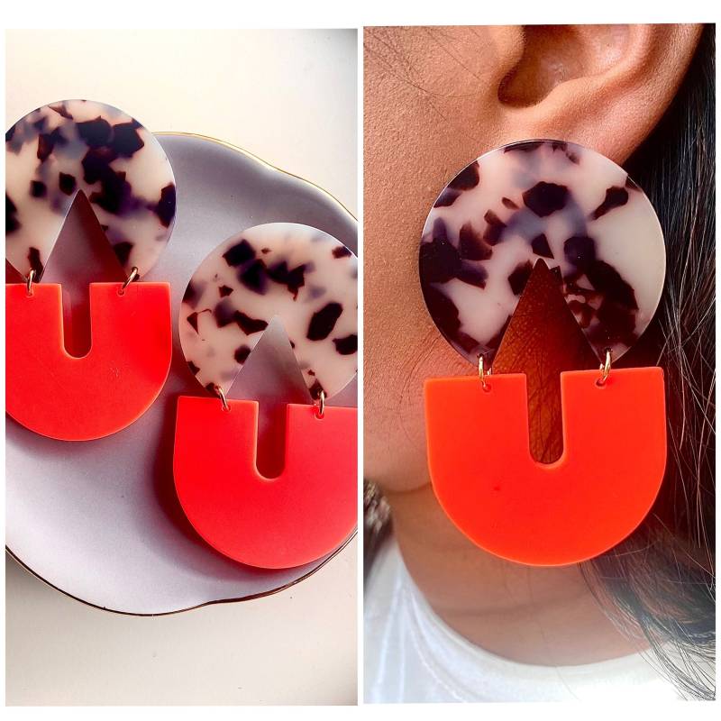Sehr Große Ohrringe Mit Neon Orangen Anhänger/statement Schildpatt Ohrstecker Geschenk Für Freundin von birdsofparadiseDE
