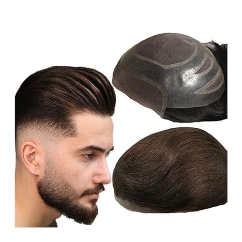 Haarersatzsystem für Männer 100% Echthaar-Toupet for Männer, Haarprothese, Herren, Schweizer Spitzenfront, mit PU rundherum, Haarersatzsystem Herrentoupet(Dark brown) von birene