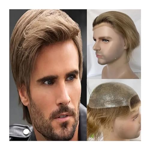Haarersatzsystem für Männer Ersatz for Männer Echthaarsystem Omber Blondes Echthaar-Toupet for Männer Schweizer Spitze Dünne Haut PU 8X10 Glattes Haar Männerperücken Herrentoupet(Grey Color) von birene