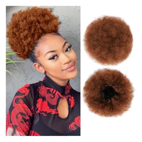 Haarknoten, Afro Puff Girl 8 Zoll verworrene lockige Kordelzug Pferdeschwanz schwarz Chignon Haarverlängerung Haarverlängerungen(Brown yellow) von birene
