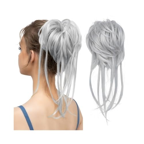 Haarknoten, Synthetische elastische unordentliche Dutt-Haarteile lockiges Haargummi schwarz blond braun Chignon Band Hochsteckfrisur Donut for Frauen gefälschtes Haar Haarverlängerungen(Gray) von birene