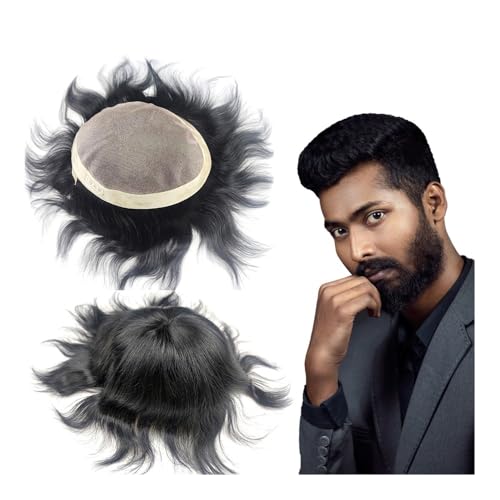 Herren Toupet 100% menschliches Herren-Toupet, Haarersatzsystem, Echthaar-Toupet, männliche Haarprothese, Herren-Perücke, Haarteile Perücken(Off black,8x10) von birene