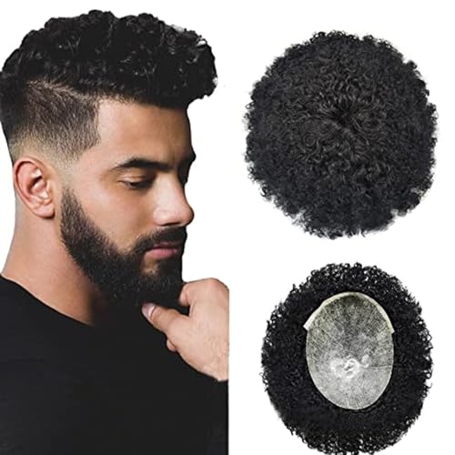 Herren Toupet Afro-Männer-Toupet, Echthaar, lockig, dünne Haut, PU-Kapillarprothese for Männer mit Knoten, indisches Remy-Haarsystem, Einheit, natürliche Perücken Perücken(6MM Curly,8x10) von birene