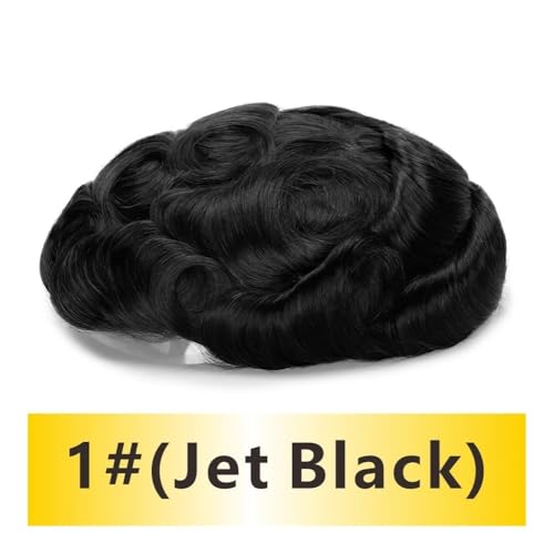 Herren Toupet Basis Langlebige Bleach Einzelknoten Männer Perücke Echthaar Haaransatz Toupet Prothese Spitze & Pu Männliche Perücke Haar System Einheit Perücken(Jet Back,8x10) von birene