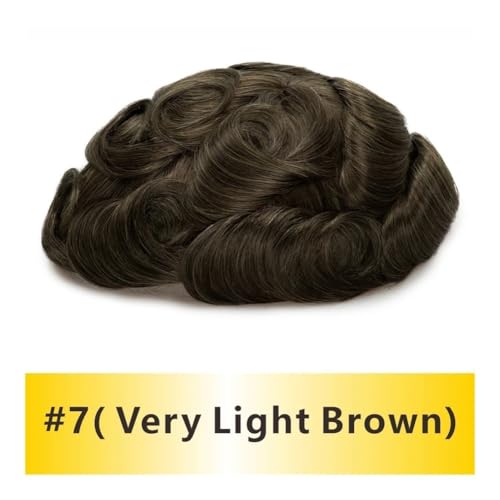 Herren Toupet Basis Langlebige Bleach Einzelknoten Männer Perücke Echthaar Haaransatz Toupet Prothese Spitze & Pu Männliche Perücke Haar System Einheit Perücken(Very Light Brown,8x10) von birene