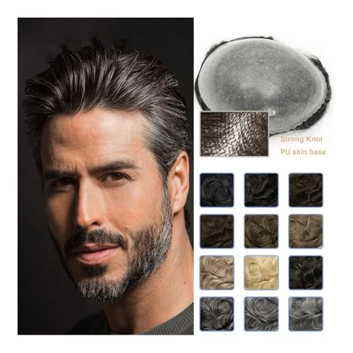 Herren Toupet Dichte mit langlebigem Knotenhaar-Perücke, Herren-Toupet, Echthaar, 0,1–0,12 mm, Herren-Kapillarprothesen-Haarperücke for Männer Perücken(Light Brown,8x10) von birene