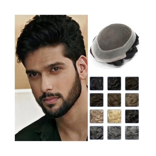 Herren Toupet Doppelte Knoten Schweizer Spitze mit PU-Männer-Toupet, menschliches Haar, atmungsaktiv, Australien, Haarprothese, Ersatzsysteme, Einheit, Kapillare Perücken(Sliver White,7x9) von birene