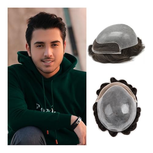 Herren Toupet Frontal Spitze Männer Toupet PU 0,03-0,04mm Dünne männer Kapillare Prothese Indische Remy Echthaar Perücken Braun und Schwarz Perücken(Black) von birene