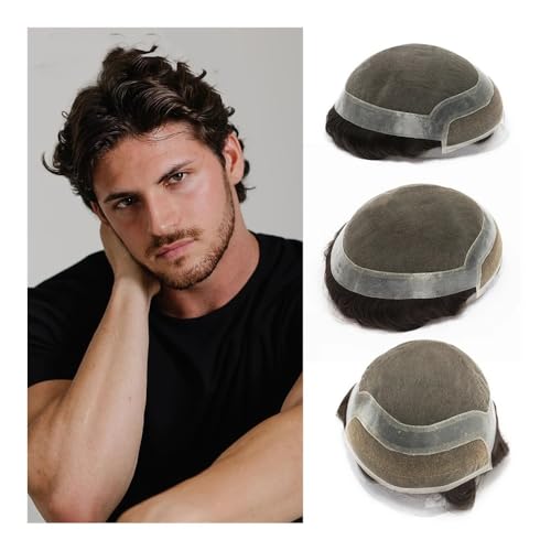 Herren Toupet Gebleichte Spitze Front Hollywood Toupet Männer Perücke Atmungsaktive Schweizer Spitze Echthaar Perücken for Männer Toupet Männer Haar Prothese systeme Perücken(Off Black,6x8) von birene