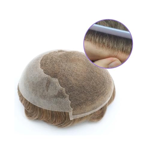 Herren Toupet Haar-Toupet for Männer, europäisches Echthaar-Toupet-Ersatzsystem, Basis, Schweizer Spitzenfront, dünne Haarteile Perücken(Jet Black,8x10) von birene