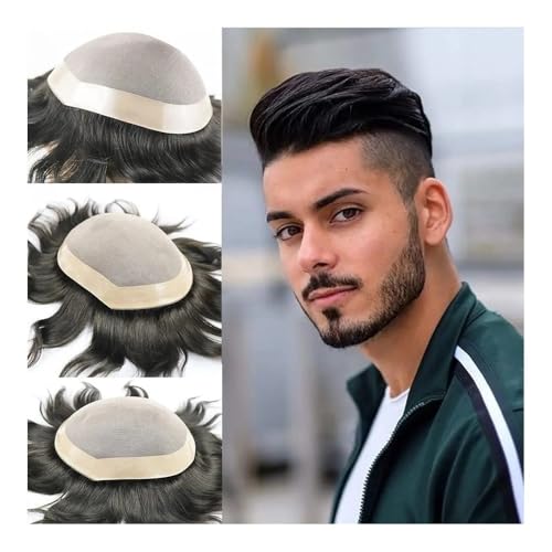 Herren Toupet Haarteile 100% menschliches Herren-Toupet, Haarersatzsystem, Echthaar-Toupet, männliche Haarprothese, Mono-natürliche Herren-Perücke Perücken(Jet black,8x10) von birene