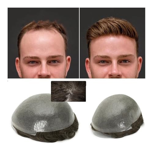 Herren Toupet Haut Pu Mit Knoten Menschliches Haar Toupet Männer Perücke 0,06mm Knoten Männliche Haar Prothese Toupet Männer Haar Ersatz system for Männer Perücken(Sliver White,7x10) von birene