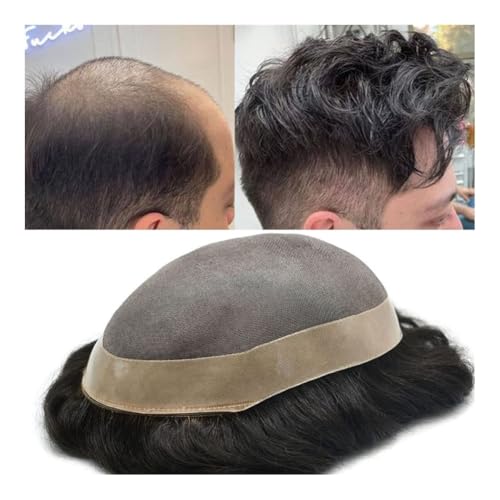 Herren Toupet Hautum Toupet for Männer, Herren-Toupet, feines Mono-Spitzen-Haarersatzsystem for Männer, Echthaar Perücken(Off black,7x9) von birene