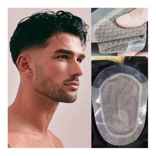 Herren Toupet Herren-Seidenbasis mit eingespritztem rund 100% Echthaar, männliche Haarprothese, atmungsaktiv, handgefertigt, Haarsystem, Herren-Perücke Perücken(20x22CM) von birene