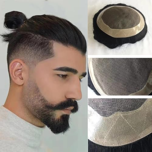 Herren Toupet Herrenhaarperücke, fein, mono, echtes Remy-Echthaar, Herrenperücken, Kapillarprothesen, Einheit, Haarersatzsystem, Perücken for Männer Perücken(Off Black with 10% Gray Hair,8x10) von birene
