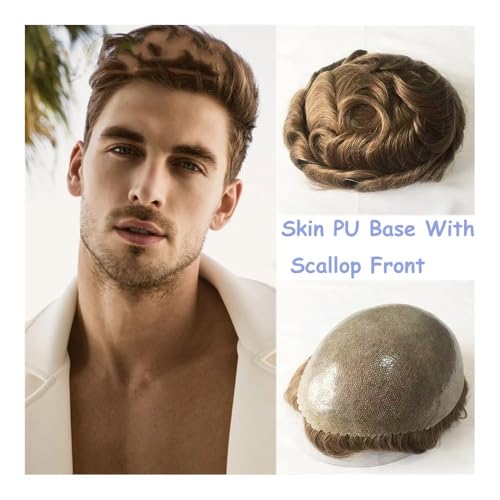 Herren Toupet Hochwertige Basis mit Jakobsmuschelfront for Männer, Toupet, Echthaar-Ersatzsystem, Haarteile mit hoher Dichte, Perücken for Männer Perücken(Platinum Blonde,8x10) von birene
