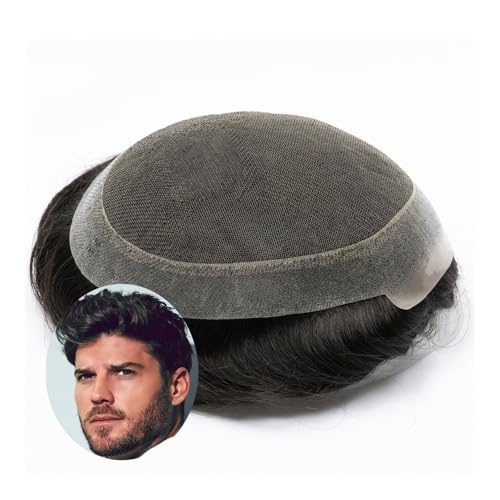 Herren Toupet Langlebige australische Spitzenbasis-Herrenhaarprothese, 100% Echthaar-Systemeinheit, unsichtbare Schweizer Spitze, Herren-Toupet, Herren-Haarteil-Perücke Perücken(Silver white,8x10) von birene