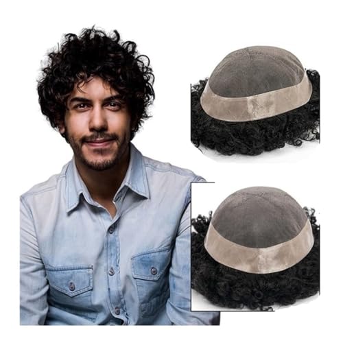 Herren Toupet Männer Kapillarprothese, feines Mono-Toupet, gerade, lockiges Echthaar, Perücke, Mann, langlebige Haarersatzsysteme Perücken(4MM Curly,6x8) von birene