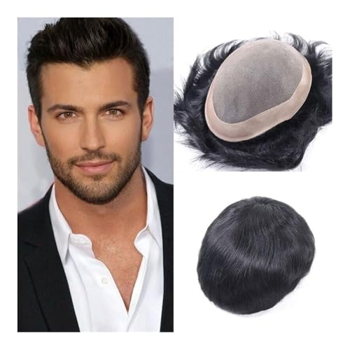 Herren Toupet Männer-Perücke, Haarteile, 100% menschliches Männer-Toupet-Haarersatzsystem Perücken(Jet black,7x9) von birene