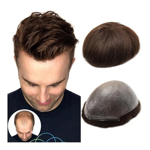 Herren Toupet Männer-Toupet, dünne Haut, indische Echthaar-Perücken for Männer, 0,06–0,08 mm, Echthaar-Systemeinheiten, braunes und schwarzes Haar Perücken(Black,8x10) von birene