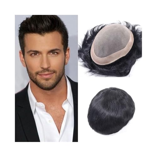 Herren Toupet Männer Toupet Haar Ersatz System Echthaar Toupet Männer Haar Prothese Mono Männer Perücke Perücken(Jet black,8x10) von birene