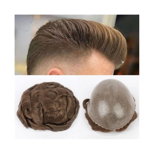 Herren Toupet Männer Toupet Kurze Haare Teile for Männer 0,12mm Poly Ersatz System männer Toupet Echthaar Prothese Männliche perücke Perücken(Off Black,8x10) von birene