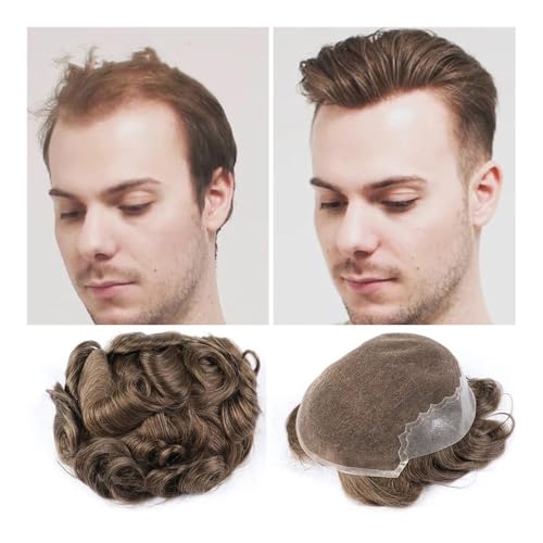 Herren Toupet Männer Toupet Stil Haar Ersatz System Schweizer Spitze Front Mit Männlichen Perücke Natürliche Remy Echthaar Prothese Männer Perücken(Dark Brown,8x10) von birene