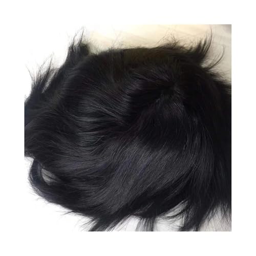 Herren Toupet Männliche Haarprothese, 0,12 mm Injektionshaut-Toupet for Männer, langlebige Perücken for Männer, 100% Echthaar, Systemeinheit, Kapillarprothese Perücken(Jet black,8x10) von birene