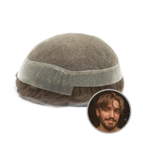 Herren Toupet Spitze Männer Toupet Echthaar Männer Perücke Haarteile Langlebige Perücke Männer Haar Prothese Haar System Einheit Perücken(Light Brown,7x9) von birene