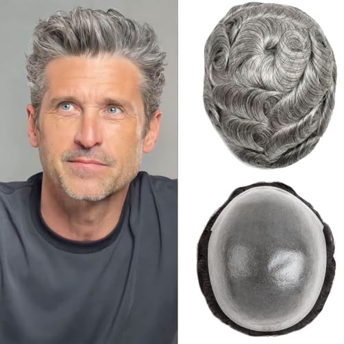 Herren Toupet Toupet-Haar for Männer, 0,06 mm Poly-Haut, Echthaar, Herren-Toupet, langlebiges PU-Toupet-Haarsystem for Männer Perücken(Medium Light Brown,7x9) von birene