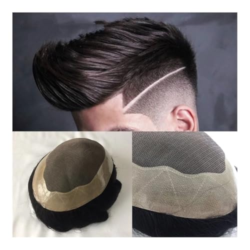 Herren Toupet Toupet Männer Feine Mono Spitze Haarteil Prothese Einheit Männliche Perücke Echtes Indisches Menschenhaar Ersatz System Herren Perücken Perücken(Off Black with 20% Gray Hair,8x10) von birene