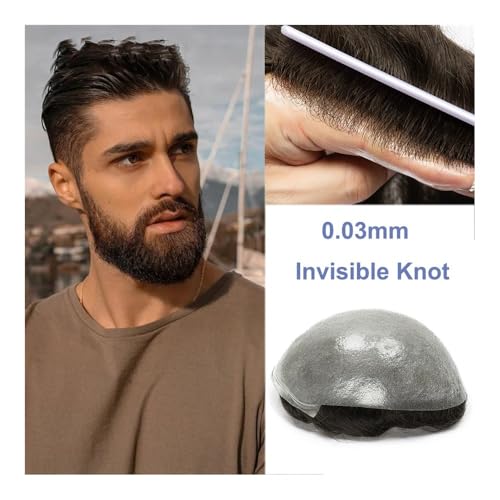 Herren Toupet Unsichtbare Knoten Männer Kapillarprothese Perücke for Männer 0,03 mm ultradünner Hauthaarersatz Männer Toupet Natürliches Haarsystem Männer Perücken(Jet black,8x10) von birene