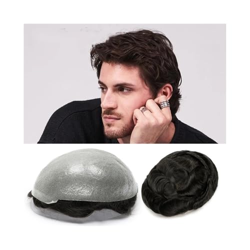 Herren Toupet Unsichtbarer Haaransatz, 0,03 mm, ultradünne Haut, Kapillarprothesen for Männer, Toupet, Echthaar-Ersatzsystem for Männer Perücken(Jet Black,7x9) von birene