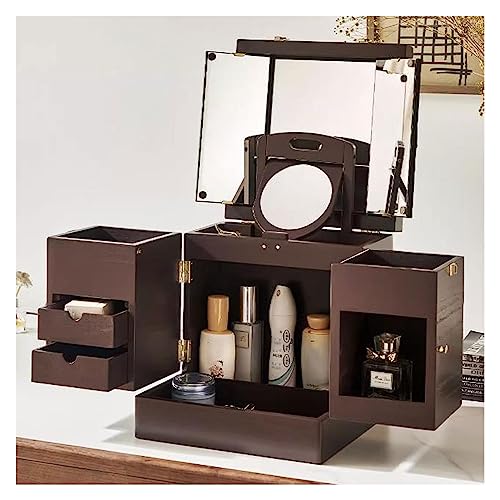 Kosmetik-Aufbewahrungsorganisator Make-up-Organizer-Box aus massivem Holz, tragbarer Hautpflegeschrank mit großem Fassungsvermögen und Spiegel, Kosmetikvitrine mit Schubladen, Halter for Pinsel, Parfü Kosmetik-Aufbewahrungsorganisator Make-up-Organizer-Box aus massivem Holz, tragbarer Hautpflegeschrank mit großem Fassungsvermögen und Spiegel, Kosmetikvitrine mit Schubladen, Halter for Pinsel, Parfü von birene
