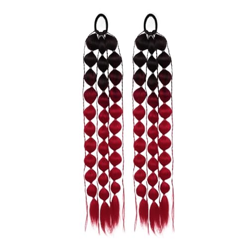Pferdeschwanz, 1pc Laterne Bubble Pferdeschwanz Verlängerung 20 Zoll Bubble Pferdeschwanz Twisted Braid mit Gummiband for Frauen Pferdeschwanzverlängerung(Black+red) von birene
