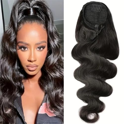 Pferdeschwanz, Body Wave Clip-In Pferdeschwanz-Extensions, 100% Remy-Menschenhaar, Kordelzug-Tressen for Frauen Pferdeschwanzverlängerung(22inch) von birene